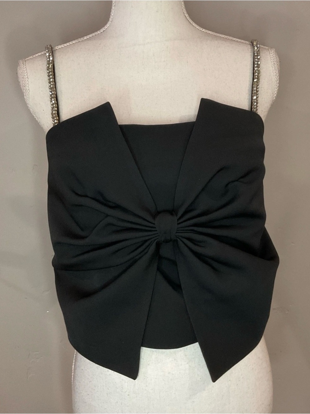BAGATELLE Collection Women’s Bow Crop Top Black Rhinestone Straps Sz 10 NWT
